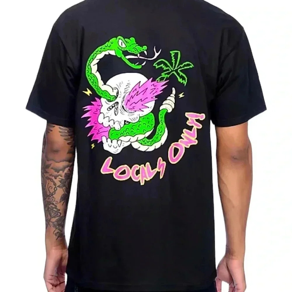 ❤️ 2/$11 A.LAB Locals Only Black Snake Skull Short Sleeve T Shirt Mens Medium